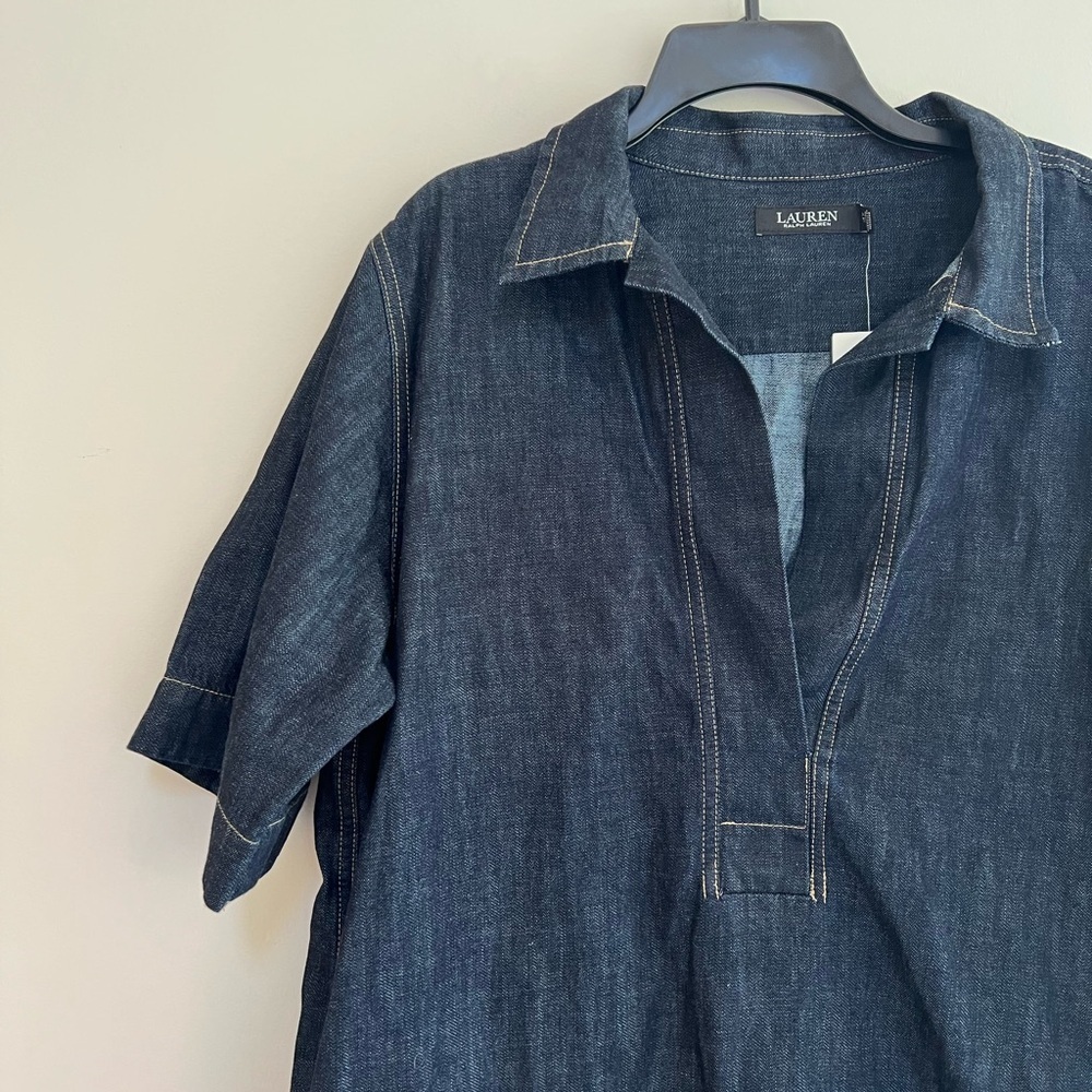 NWT Lauren Ralph Lauren Black Label Denim Shift Shirt Dress in Indigo Blue, XXL - Picture 12 of 12